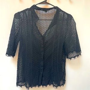 Wes Gordon Black Lace Top